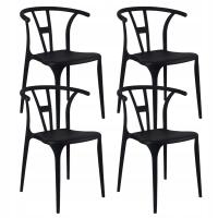 Krzesła Ażurowe KOMPLET Czarne Nowoczesne 4x Krzesło do Salonu Domu Ogrodu