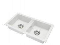 Kuchenny Zlewozmywak Granitowy Dwukomorowy BORYS Syfon Chrom