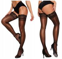 Чулки Самонесущие Черные Гладкие Кружевные Сексуальные