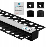 PROFIL LED Aluminiowy DO PŁYT GK GIPSOWYCH REGIPS + KLOSZ ZESTAW CZARNY 2M