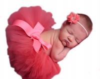 Ubranko różowe dla dziewczynki noworodka opaska na głowę sesja zdjęciowa