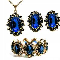 Złoty elegancki komplet biżuterii ślubnej granatowe cyrkonie złocony ślub
