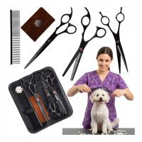 Nożyczki dla Psa Groomerskie Fryzjerskie Grzebień Zestaw 3+1 Gięte Ostre 7