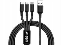Kabel Webski USB - USB typ C / microUSB / Lightning 1,2 m czarny