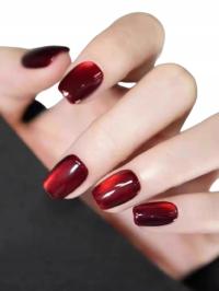 Paznokcie sztuczne czerwone tipsy kwadratowe brokatowe Cat Eye 24 szt.