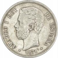 19.HISZPANIA, AMADEO, 5 PESET 1871 (75) DE M