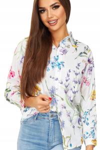 Koszula damska koronkowa kwiatowy motyw kołnierzyk guziki letnia bluzka