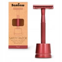 Bambaw maszynka na żyletki czerwona + stojak