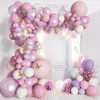 Girlanda balonowa wrzosowo-różowa chrom pastel z motylkami G37A
