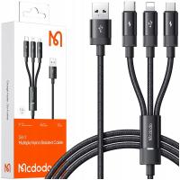 Zestaw kabli USB - USB typ C / microUSB / Lightning McDodo