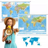 Мир настенная карта последнее издание 2025 политическая физическая двусторонняя