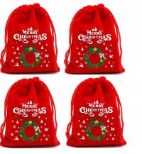 Woreczek świąteczny z aksamitu 4 szt.na upominek prezent woreczki 9x12cm.