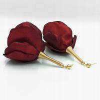 Серьги из ткани цветы шелк темно-бордовый