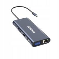 STACJA DOKUJĄCA HUB ADAPTER USB-C 13w1 RJ45 2x HDMI 4K ETHERNET VGA USB 3.0