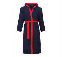 Szlafrok Męski z Kapturem Frotte Bawełna L-190 Granatowy/Czerwony