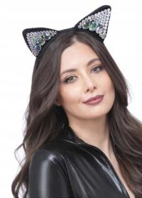 OPASKA USZY KOTKA Z KRYSZTAŁAMI CZARNE KOTEK DODATEK PRZEBRANIE FESTIWAL