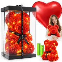 DUŻY MIŚ Z PŁATKÓW RÓŻ 25 CM LED PREZENT WALENTYNKI ZESTAW PREZENTOWY + PUD