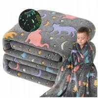 KOC ŚWIECĄCY W CIEMNOŚCI 150X200 KOTY MIĘKKI MIŁY PLED DLA DZIECI GLOW