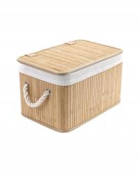 KOSZ KOSZYK BAMBUSOWY Z POKRYWKĄ UCHWYT BIAŁY WKŁAD MATERIAŁOWY 30 cm