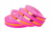 WSTĄŻKA PP Z 3 ZŁOTYMI PASKAMI 3cm/45m MALINOWA JASNA