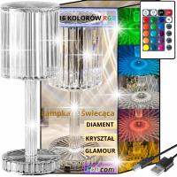 LAMPA KRYSZTAŁOWA LED LAMPKA NOCNA DIAMENTOWA ŚWIECĄCA RGB PILOT 16 KOLORÓW