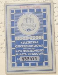 KSIĄŻECZKA OSZCZĘDNOŚCIOWA KOMUNALNEJ KASY OSZCZĘDNOŚCI M.KRAKOWA 1939/46