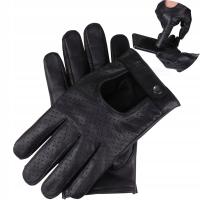 Rękawiczki skórzane męskie czarne dotykowe eleganckie skóra jagnięca