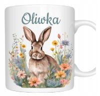 KUBEK prezentowy KRÓLIK ZAJĄC WIELKANOCNY prezent Wielkanoc zającem + IMIĘ