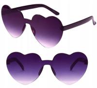 OKULARY SERCA NA ŚLUB WESELE PRZEZROCZYSTE PRZECIWSŁONECZNE DUŻE FIOLETOWE