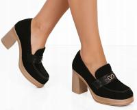 9080 ЧЕРНЫЕ ПОЛУСАПОЖКИ НА КАБЛУКЕ ЗАМШЕВЫЕ МОКАСИНЫ