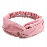 Opaska do włosów szeroka różowa na gumce elastyczna węzeł supełek boho
