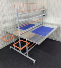 Dwustronny mobilny stół do pakowania kompletacji na kołach / Blat z blachy