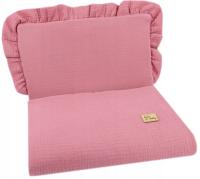 KOMPLET MUŚLINOWY LEKKI KOCYK KOŁDERKA + PODUSZKA Z FALBANKĄ OLD ROSA