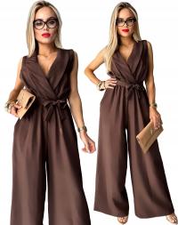 Elegancki kombinezon damski kopertowy dekolt pasek szerokie nogawki 40 IRIS