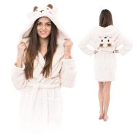SZLAFROK DAMSKI CIEPŁY PREZENT DZIEWCZYNY Z KAPTUREM BIAŁY PRZYTULNY STRÓJ