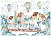 FOTOTAPETA DLA DZIECI SKANDYNAWSKA POCIĄG BALONY TAPETA NA ŚCIANĘ 400x280