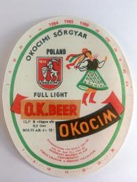 Этикетка OKOCIM O. K. BEER-Okocimi Sorgyar