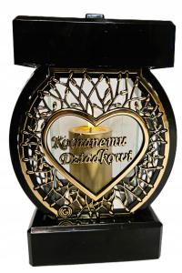 znicz lampion grób KOŁO AŻUR CZARNY ZŁOTE SERCE dla DZIADKA DZIEŃ DZIADKA