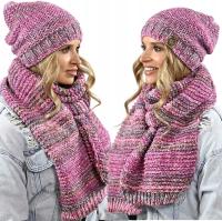 Элегантный женский комплект для зимы теплая шапка большой толстый платок шарф wz12