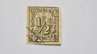 1859 Hamburg Mi.1 kasowany znaczek, wartość 750,- Euro