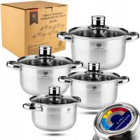 ZESTAW KOMPLET GARNKÓW z TERMOMETREM INDUKCJA GAZ 8el ZELDA STAL 18/0