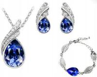 Komplet srebrnej biżuterii ślubnej skrzydełka srebrzonymi z migdałowymi