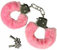 Металлические наручники с мехом розовый яркий сексуальный девичник подарок