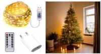 LAMPKI CHOINKOWE LINKA LED Z PILOTEM USB + ZASILACZ BIAŁY CIEPŁY 20m