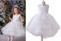 Elegancka Biała sukienka tiulowa dla dziewczynki z kokardą 130