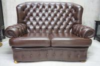 H-P KANAPA CHESTERFIELD BRĄZ SKÓRA NATURALNA