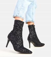 Czarne botki z cekinowym wykończeniem na szpilce Venda