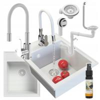 РАКОВИНА ИЗ ГРАНИТА С ОДНОЙ РАКОВИНОЙ БЕЛАЯ РАКОВИНА СИФОН ХРОМ NERO