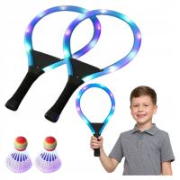 ZESTAW RAKIET BADMINTON ŚWIECĄCY paletki rakietki lotki LED DZIEŃ DZIECKA