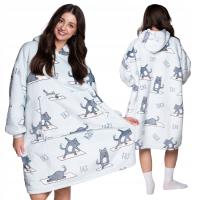 Одеяло толстовка оверсайз теплый толстый KOCOBLUZA 2в1 XXL кошки пушистый с капюшоном